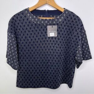 ST. JOHN NWT Navy and Silver Short Sleeve Top